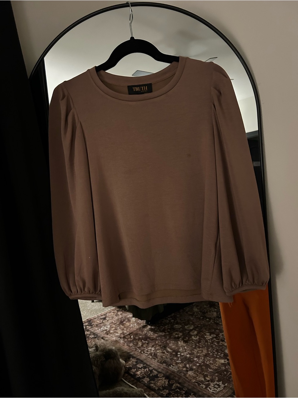 TRUTH Women's Taupe Long Sleeve Puff Shoulder Top